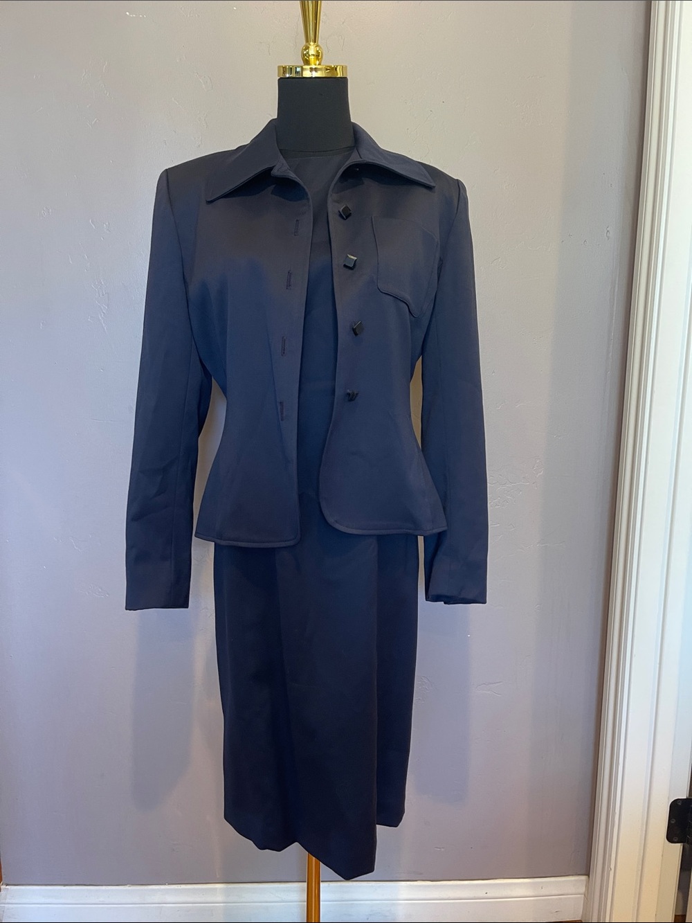 Vintage 80s Noviello-Bloom Bergdorf Goodman Navy Blazer & Dress Suit Set size 4